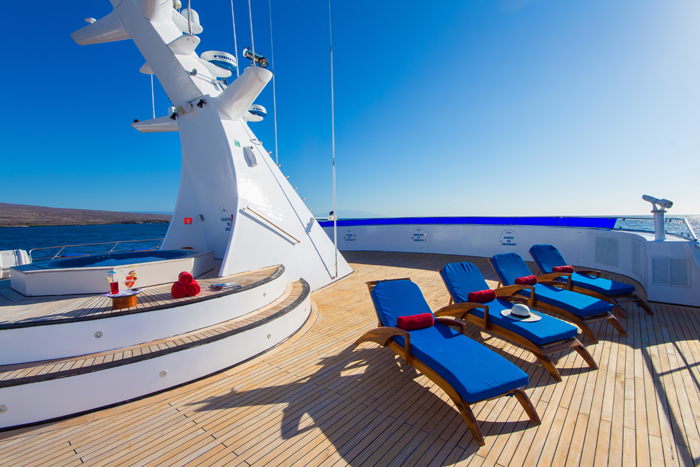The lovely sundeck aboard the Ocean Spray the Ultimate Galapagos Luxury Cruise