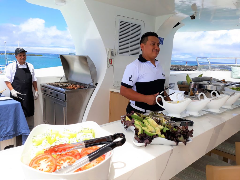 Seafood BBQ station onboard the Endemic the best Galapagos luxury expedition
