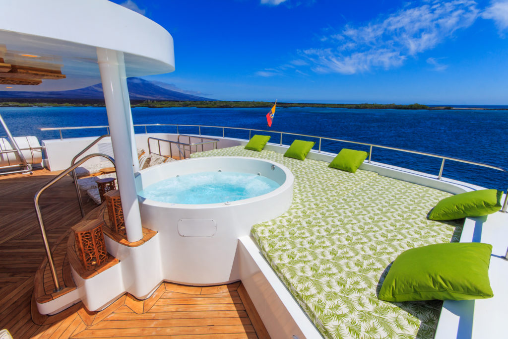 Pristine jacuzzi on sky deck onboard Elite Galapagos Luxury Expedition