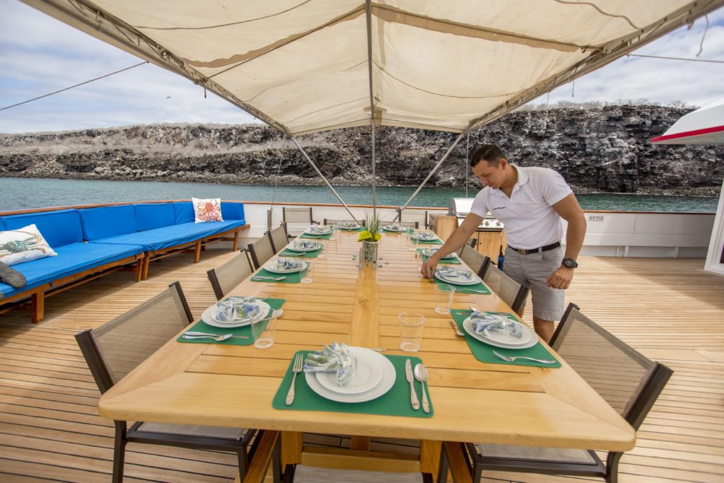 Alfresco dining onboard the best Galapagos private charter